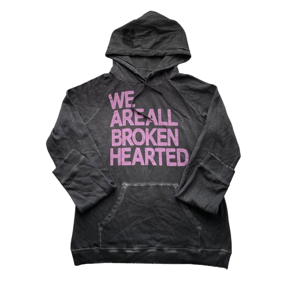 freecity Black Hoodie with Pink "We Are All Broken Hearted" Graphic